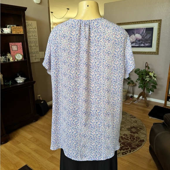 Carolina Belle purple, blue & white ruffle sleeve blouse-size 1X - Picture 8 of 9